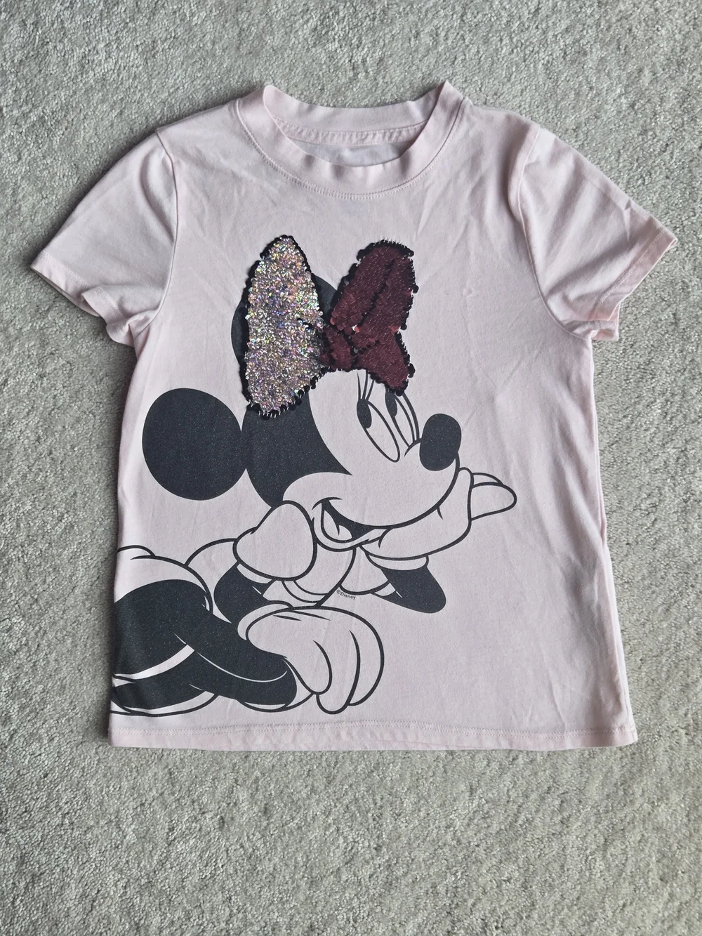 H&M Light Pink Minnie Mouse Flip Sequin Bow Tee